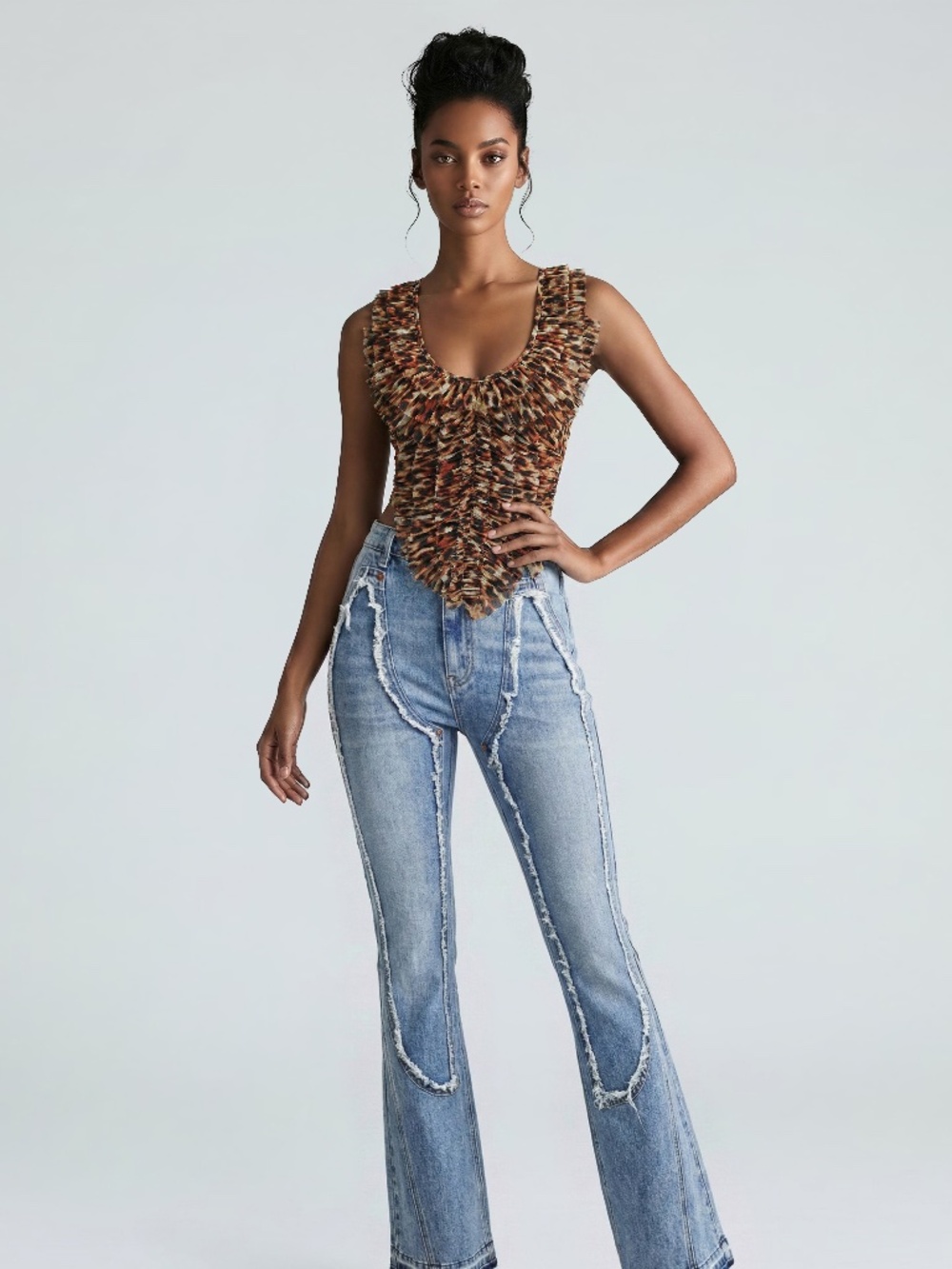 Wild Ember Pleated Ruffle Top